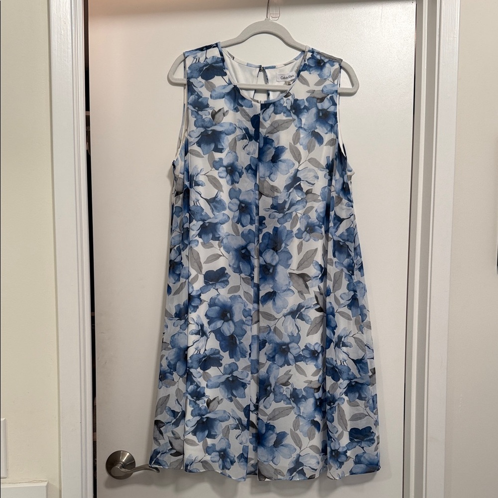 NWT Calvin Klein Blue-White Floral Mini Dress